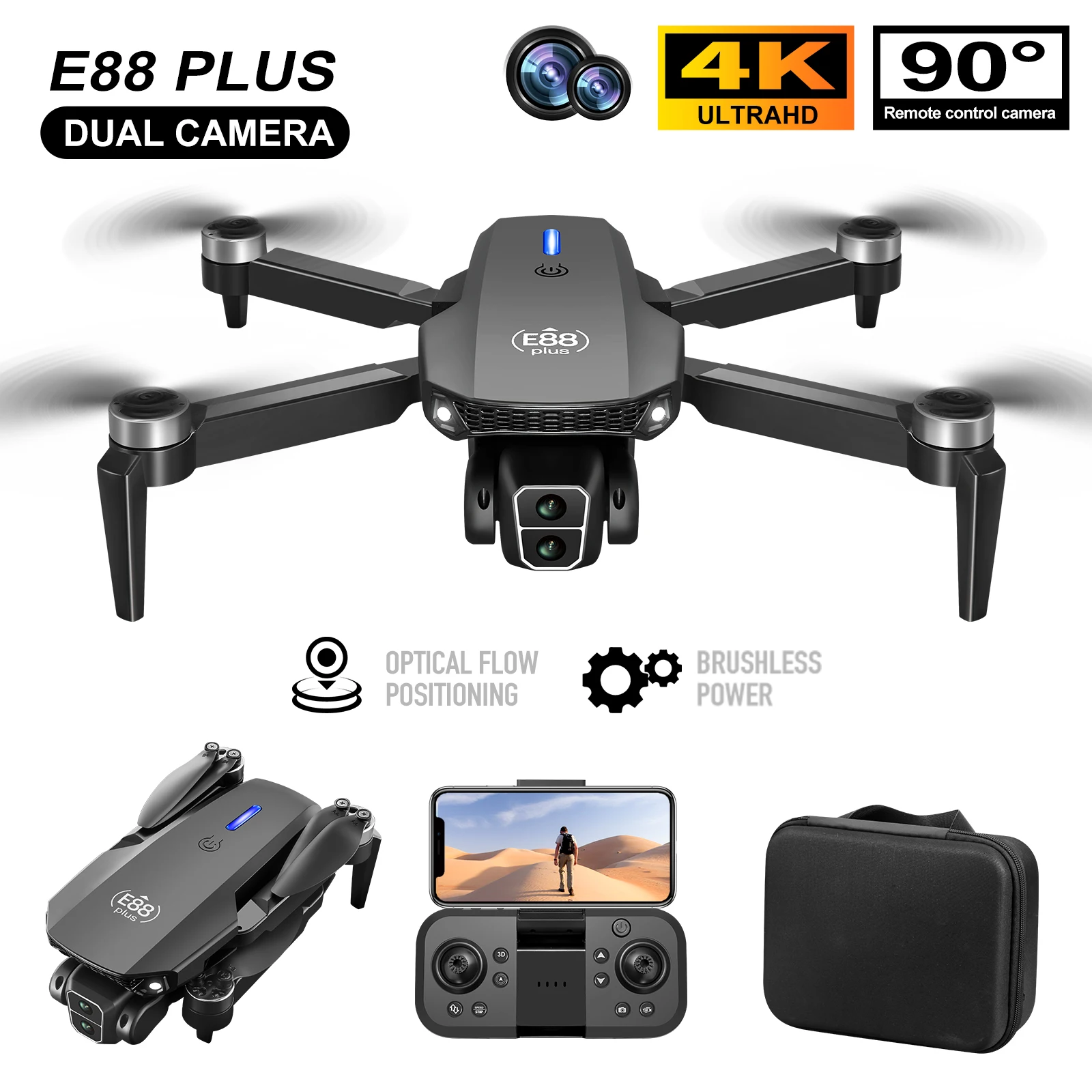 Drone Quadcopter E88 Plus baru - Drone Camera 4K ulasan dan harga
